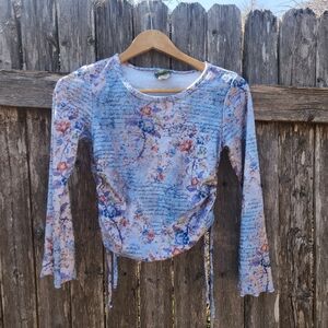 Earth Girl Vntg Blue Fairy Floral Boho Blouse